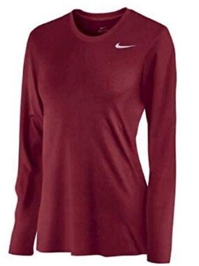 Nike Women's Long Sleeve Tee - Burgundy with White Swoosh